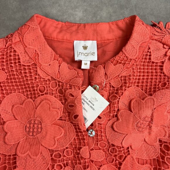 J.Marie Coral Floral Lace Tunic Blouse Dress With 3/4 Sleeves&Scalloped Edges M - Picture 5 of 8